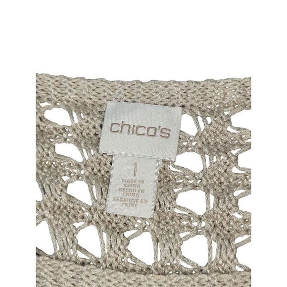 Chico's Open Knit Sweater Women Sz 1 Cold Shoulder Tassel Sleeveless Boho - Picture 6 of 8